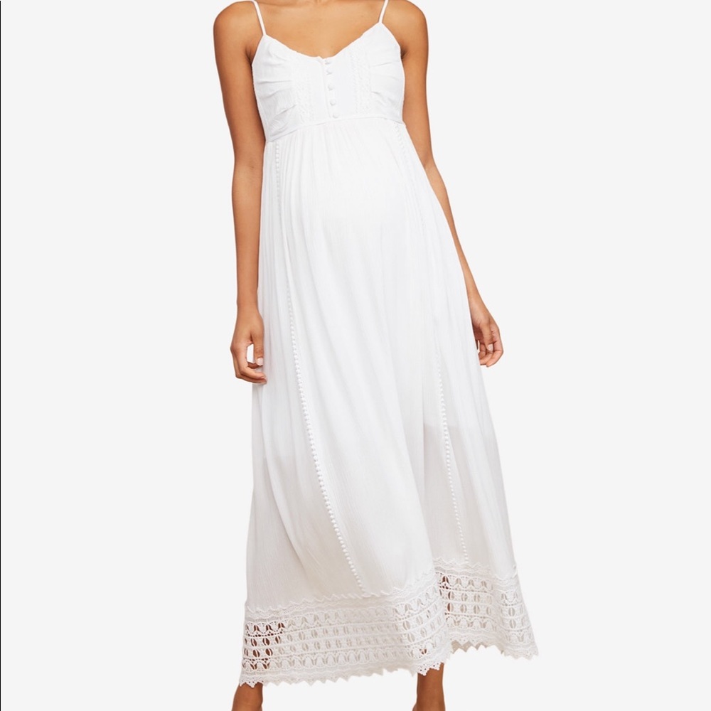 Motherhood Maternity White Lace-Trim Maxi Dress
